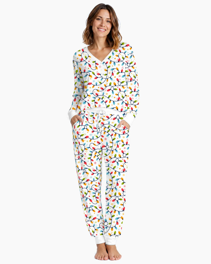 Colorful Christmas String Lights Bamboo Women Pajama Set