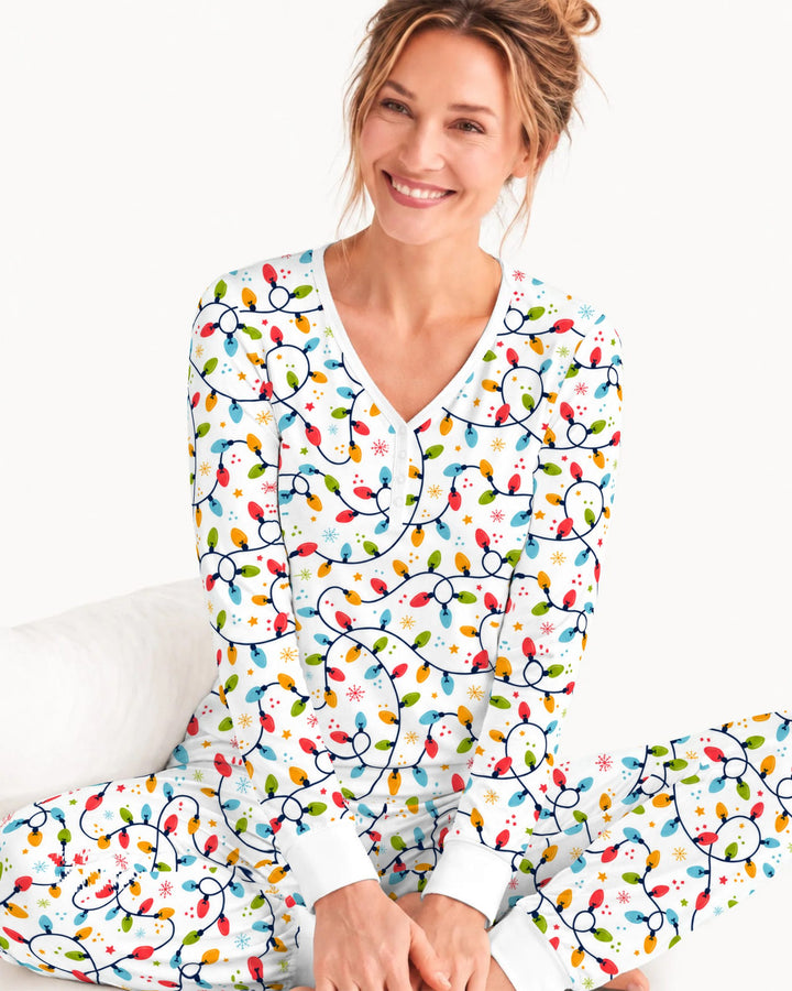 Colorful Christmas String Lights Bamboo Women Pajama Set