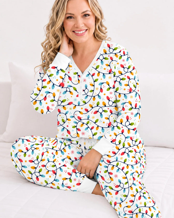Colorful Christmas String Lights Bamboo Women Pajama Set