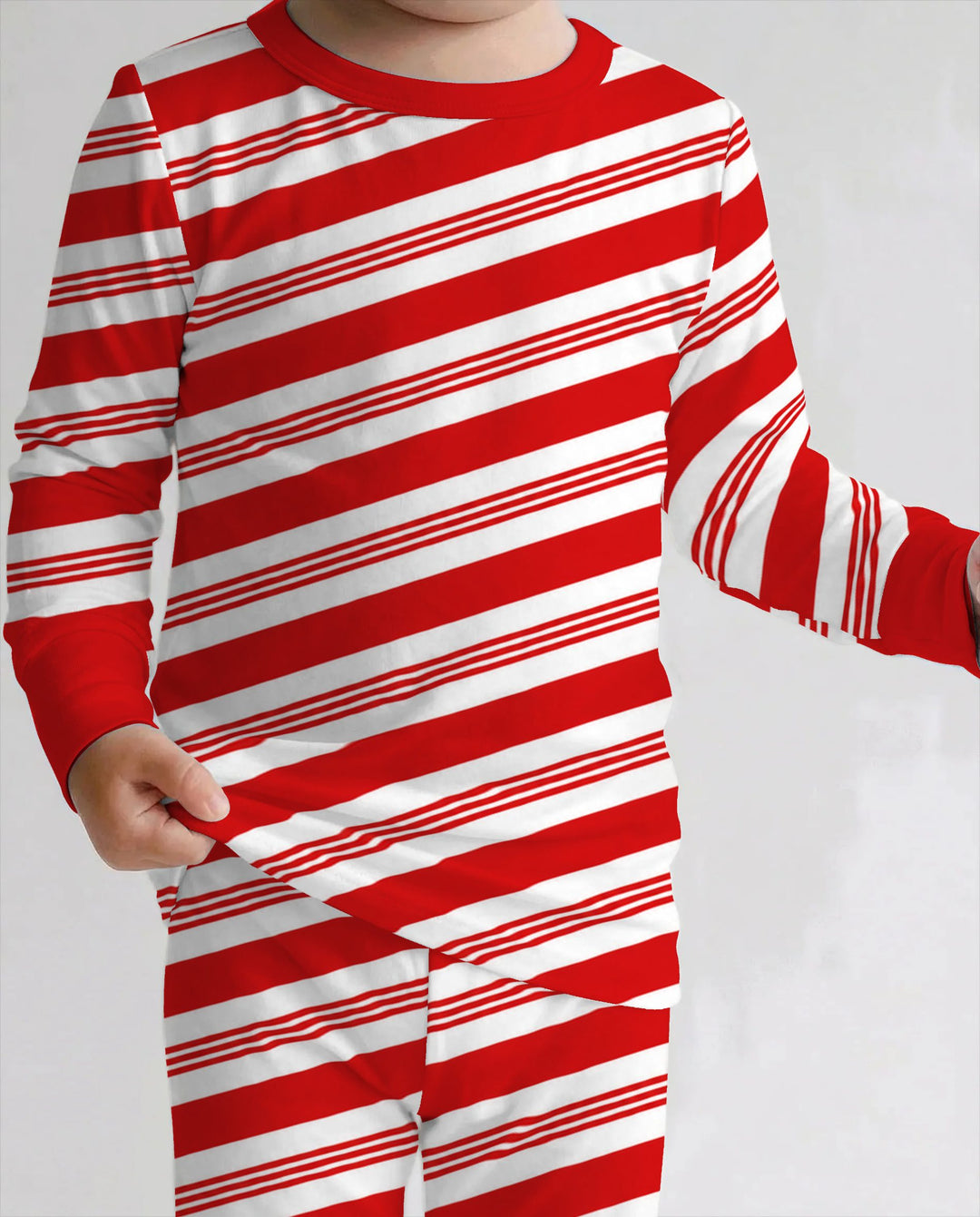 Classic Red Candy Cane Stripes Bamboo Two Piece Long Sleeve Pajama Set