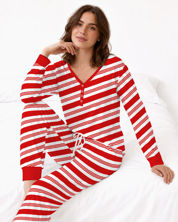Classic Red Candy Cane Stripes Bamboo Women Pajama Set