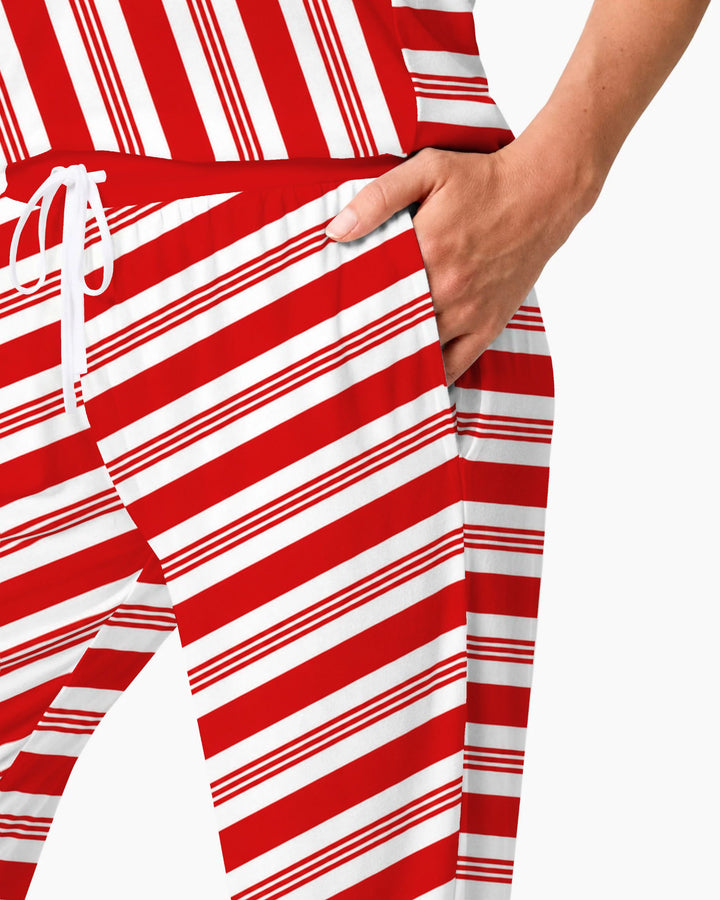 Classic Red Candy Cane Stripes Bamboo Women Pajama Set