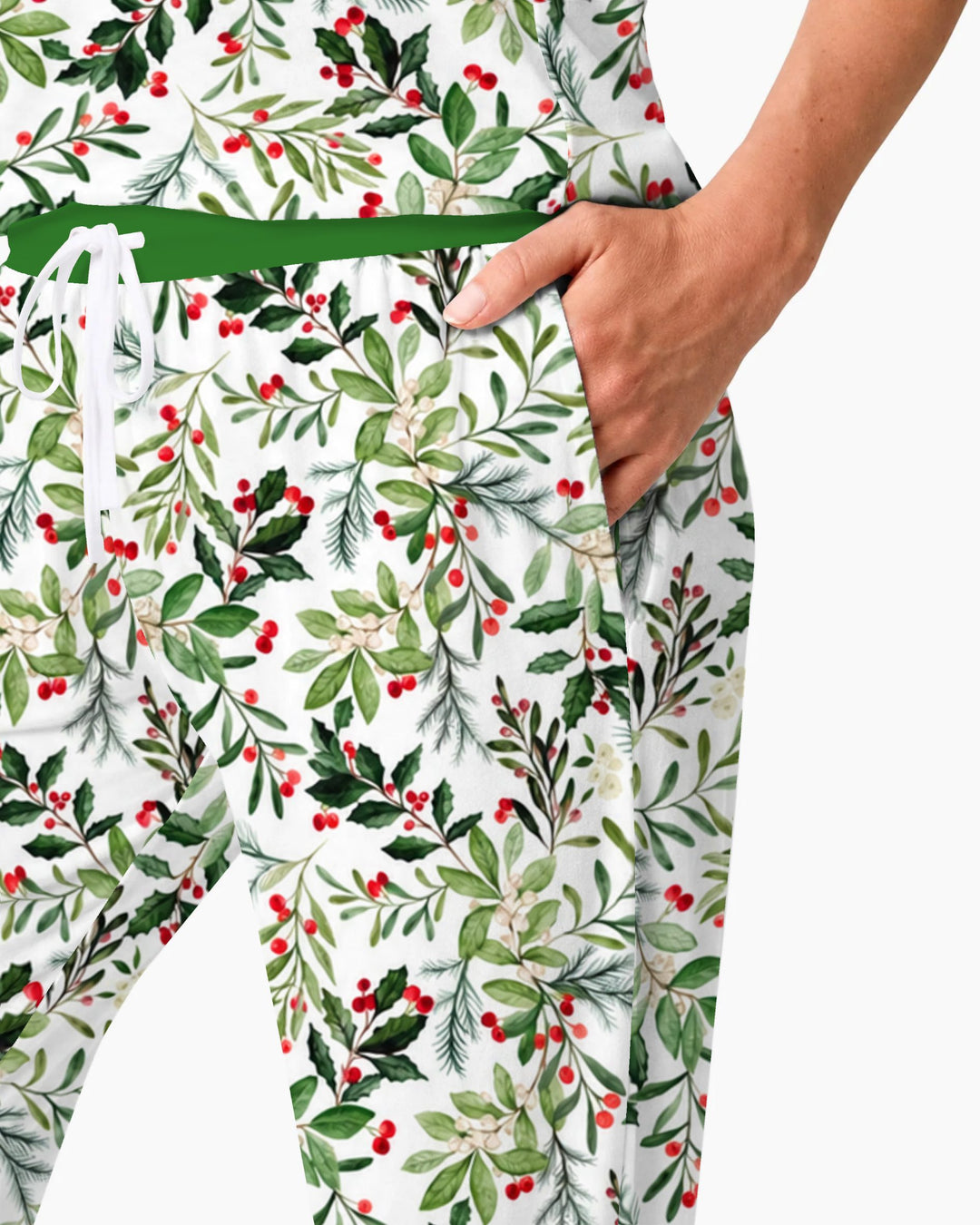 Watercolor Christmas Holly Greenery Bamboo Women Pajama Set