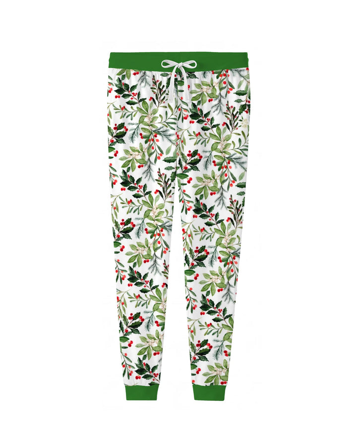 Watercolor Christmas Holly Greenery Bamboo Women Pajama Set