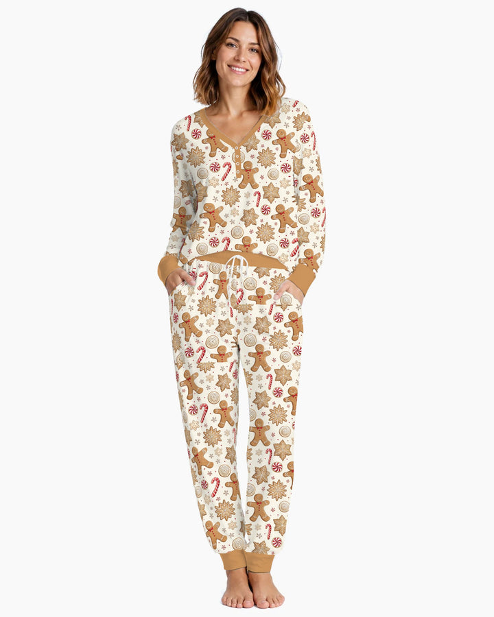 Gingerbread Man Christmas Cookies Bamboo Women Pajama Set
