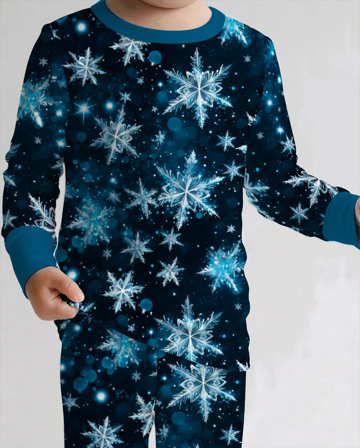 Midnight Blue Sparkling Snowflakes Bamboo Two Piece Long Sleeve Pajama Set