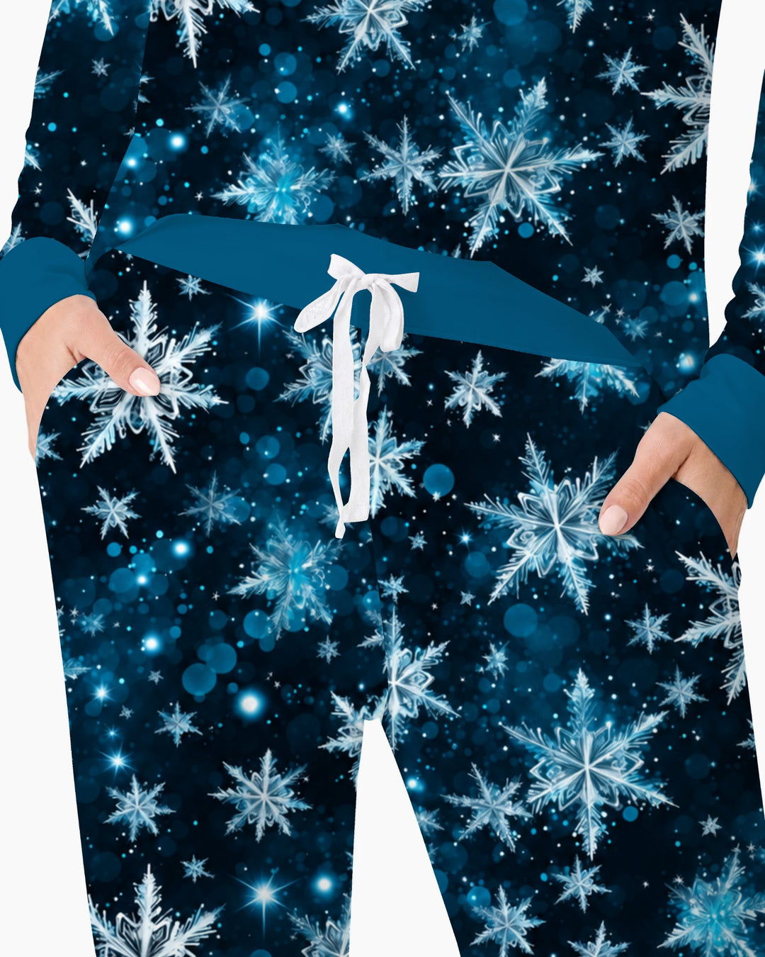 Midnight Blue Sparkling Snowflakes Bamboo Women Pajama Set
