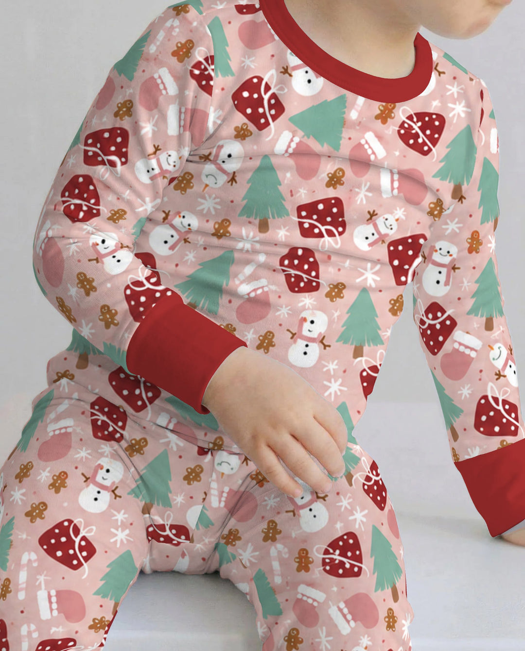 Pink Christmas Snowman Wonderland Bamboo Two Piece Long Sleeve Pajama Set