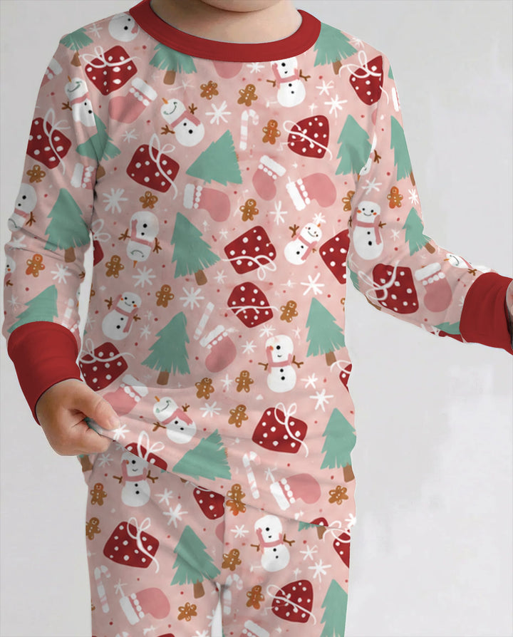 Pink Christmas Snowman Wonderland Bamboo Two Piece Long Sleeve Pajama Set