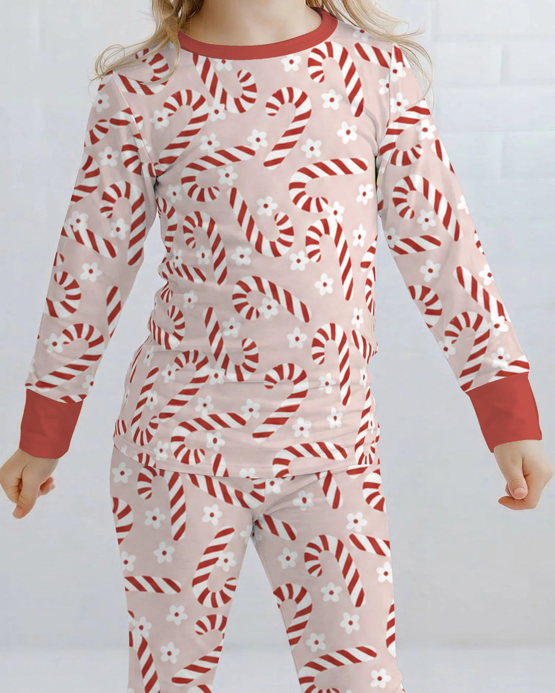 Blush Pink Candy Cane Delight Bamboo Two Piece Long Sleeve Pajama Set