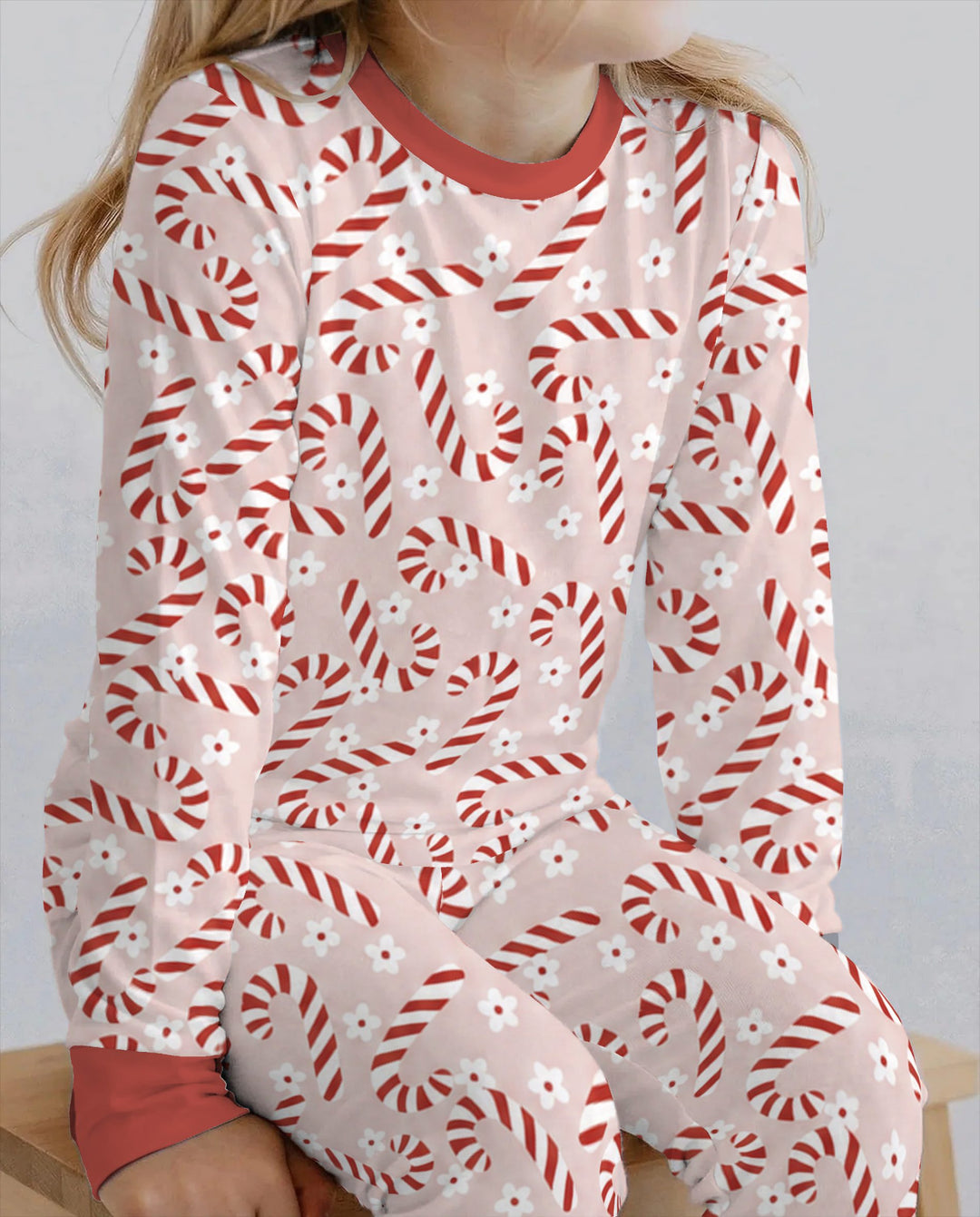 Blush Pink Candy Cane Delight Bamboo Two Piece Long Sleeve Pajama Set