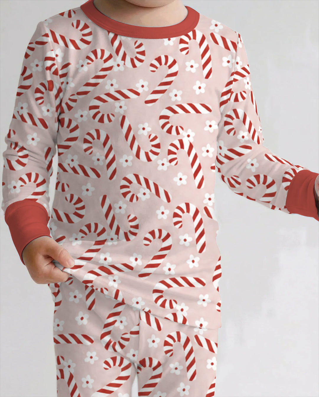 Blush Pink Candy Cane Delight Bamboo Two Piece Long Sleeve Pajama Set