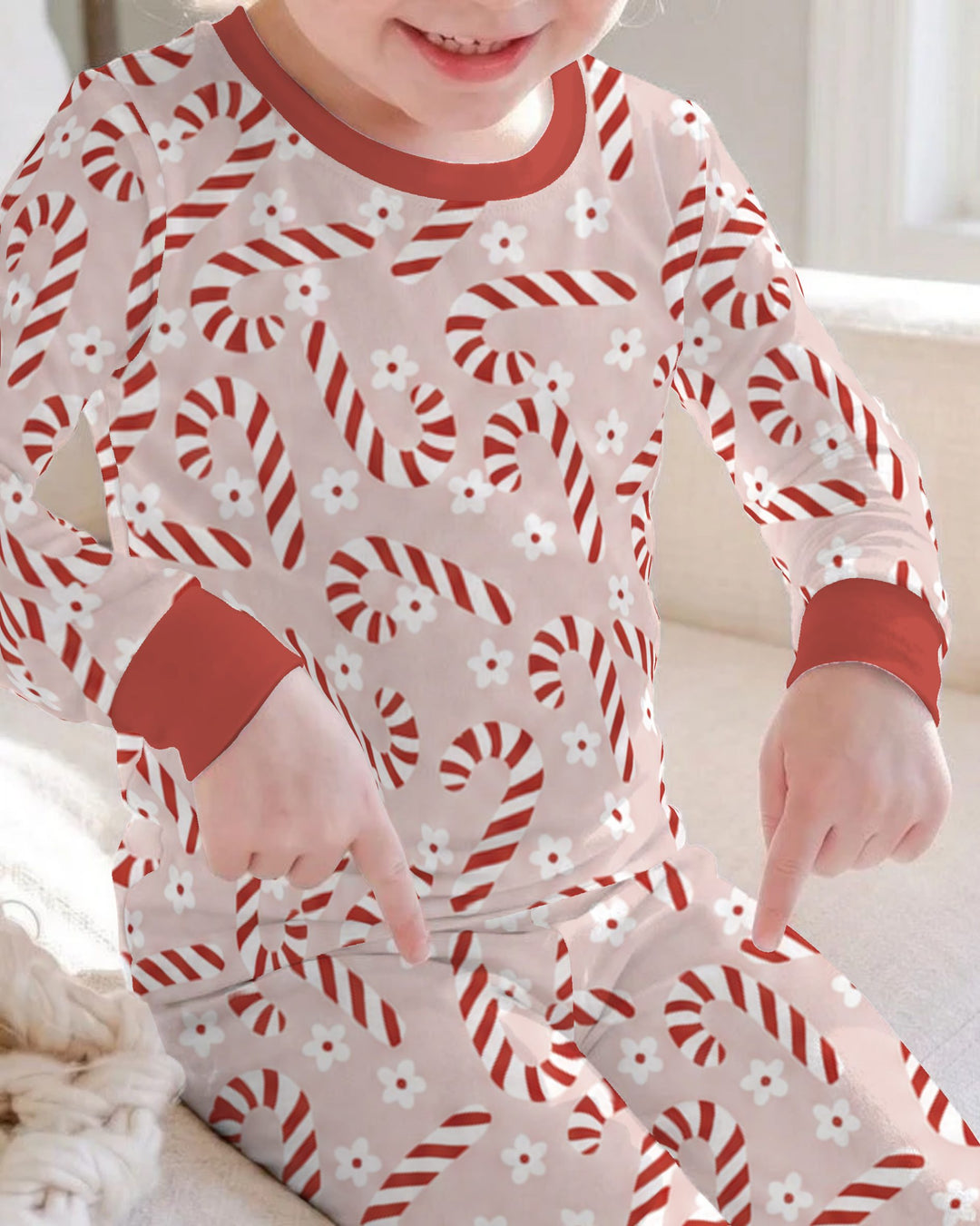 Blush Pink Candy Cane Delight Bamboo Two Piece Long Sleeve Pajama Set