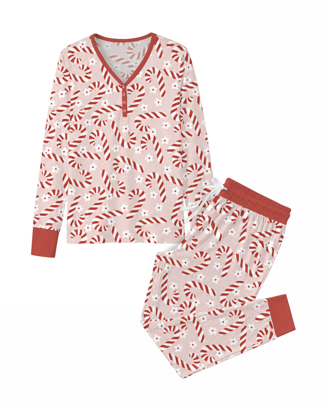 Blush Pink Candy Cane Delight Bamboo Women Pajama Set