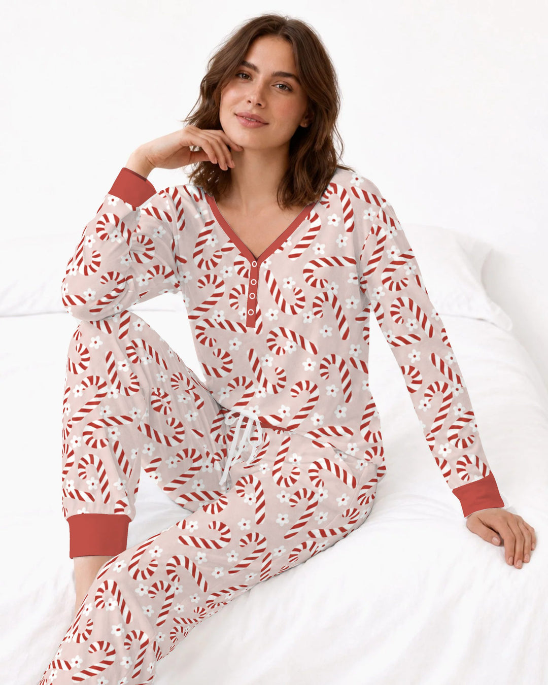 Blush Pink Candy Cane Delight Bamboo Women Pajama Set