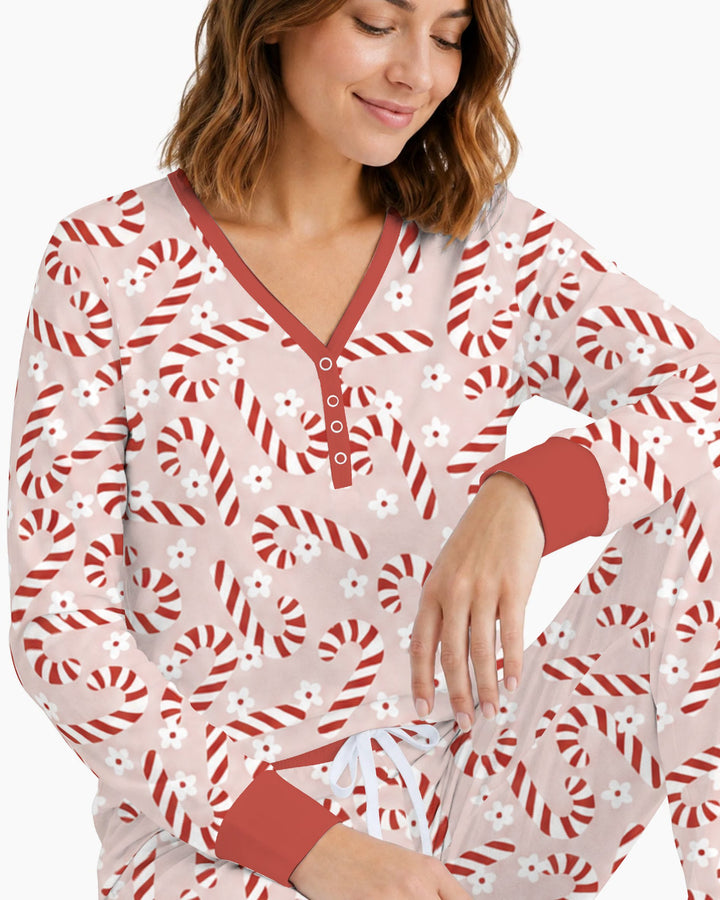 Blush Pink Candy Cane Delight Bamboo Women Pajama Set