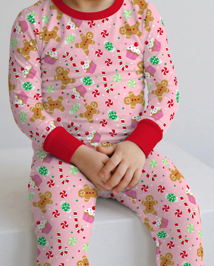 Pink Gingerbread Sweet Treats Bamboo Two Piece Long Sleeve Pajama Set
