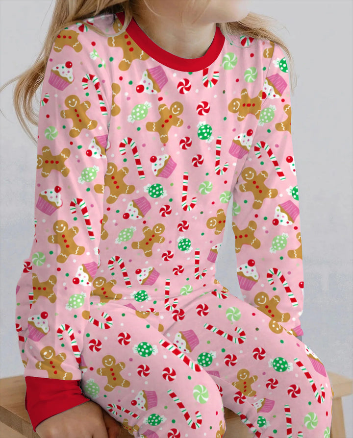 Pink Gingerbread Sweet Treats Bamboo Two Piece Long Sleeve Pajama Set