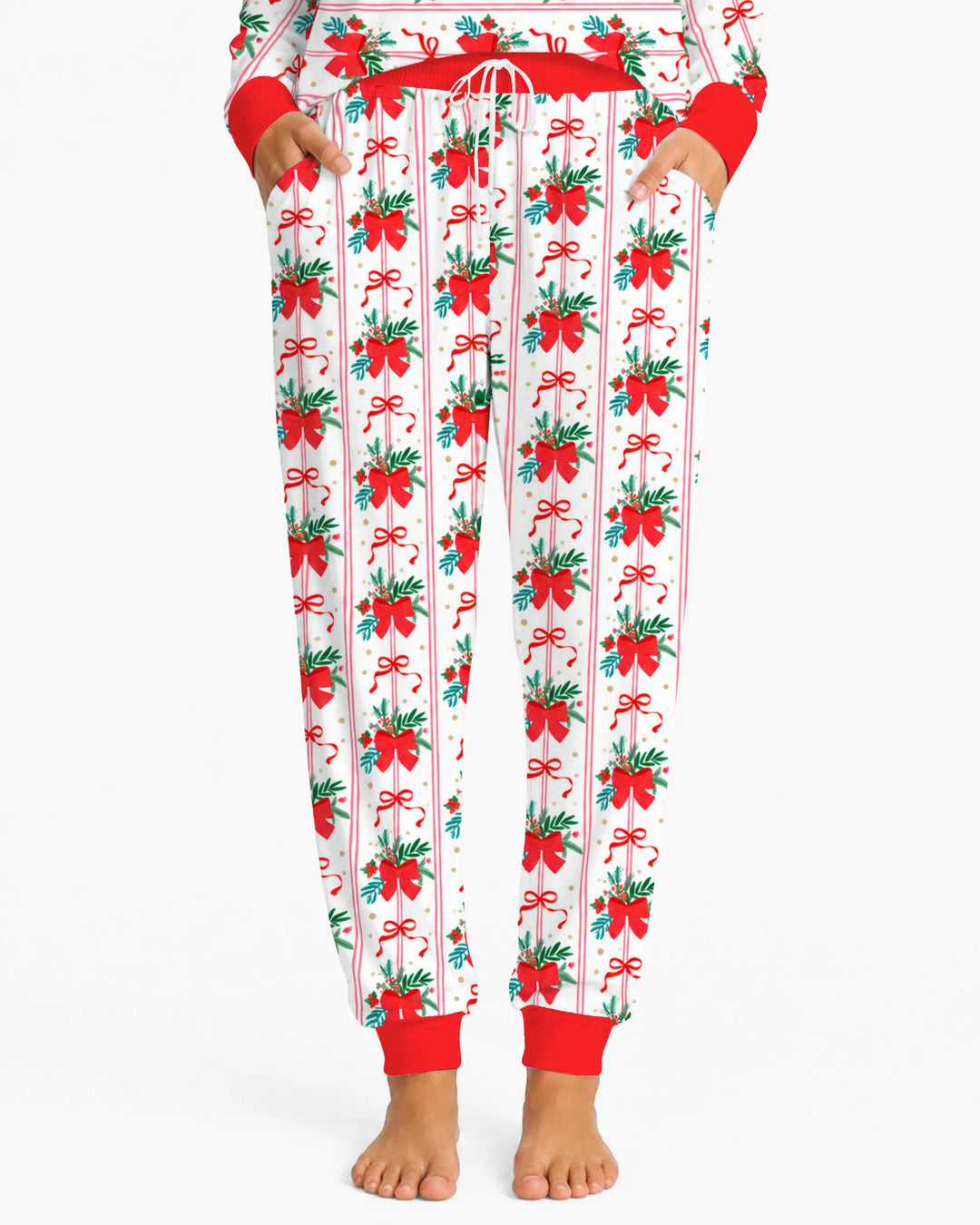 Christmas Red Bow Holiday Ribbons Bamboo Women Pajama Set