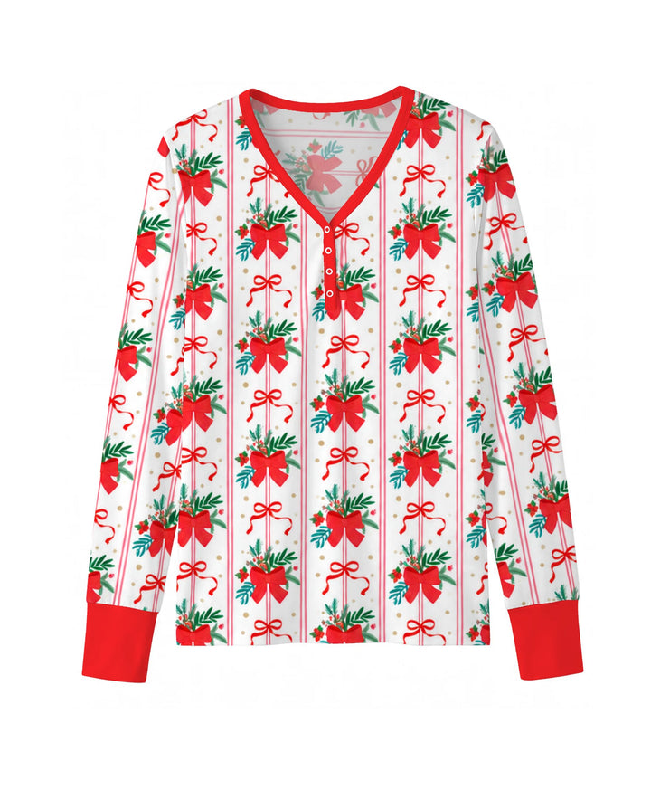 Christmas Red Bow Holiday Ribbons Bamboo Women Pajama Set