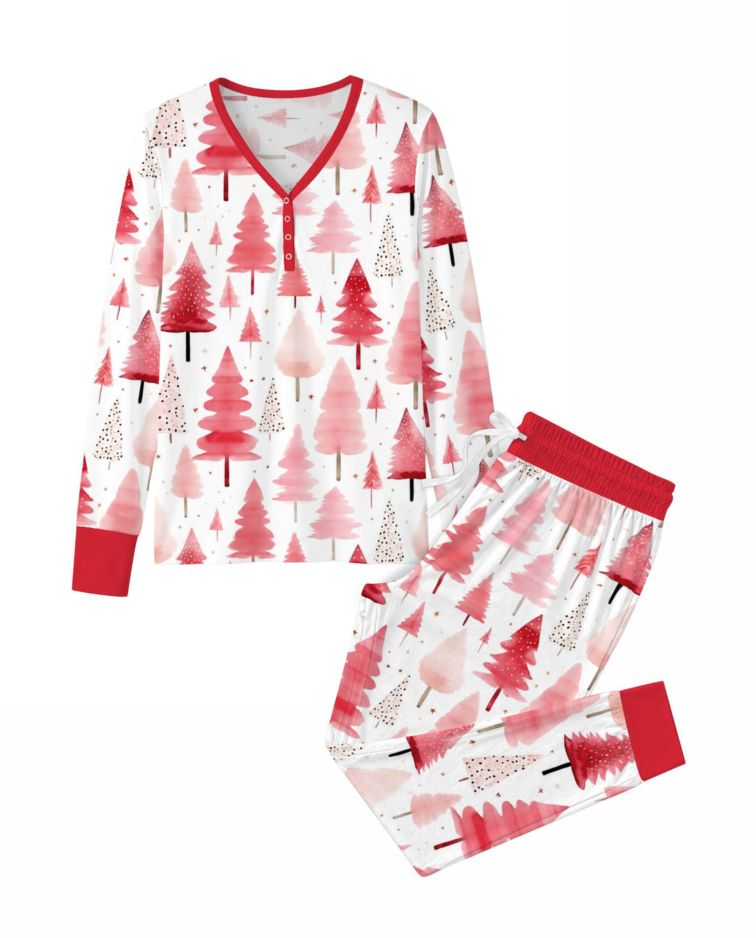 Watercolor Pink Christmas Trees Bamboo Women Pajama Set