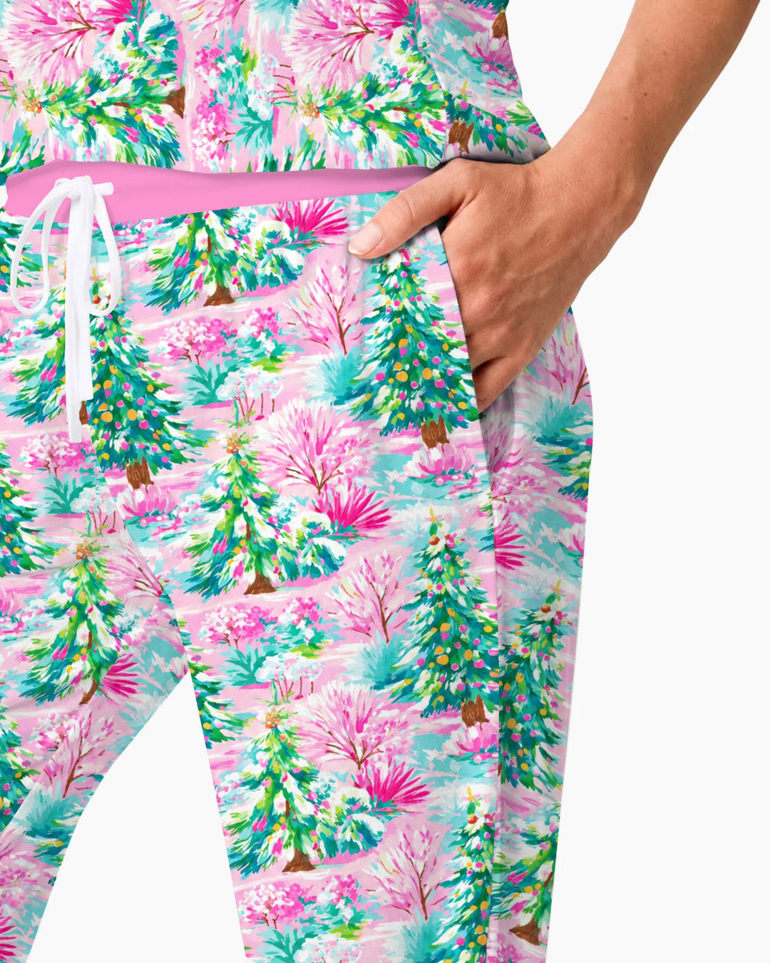 Whimsical Pink Winter Forest Bamboo Women Pajama Set