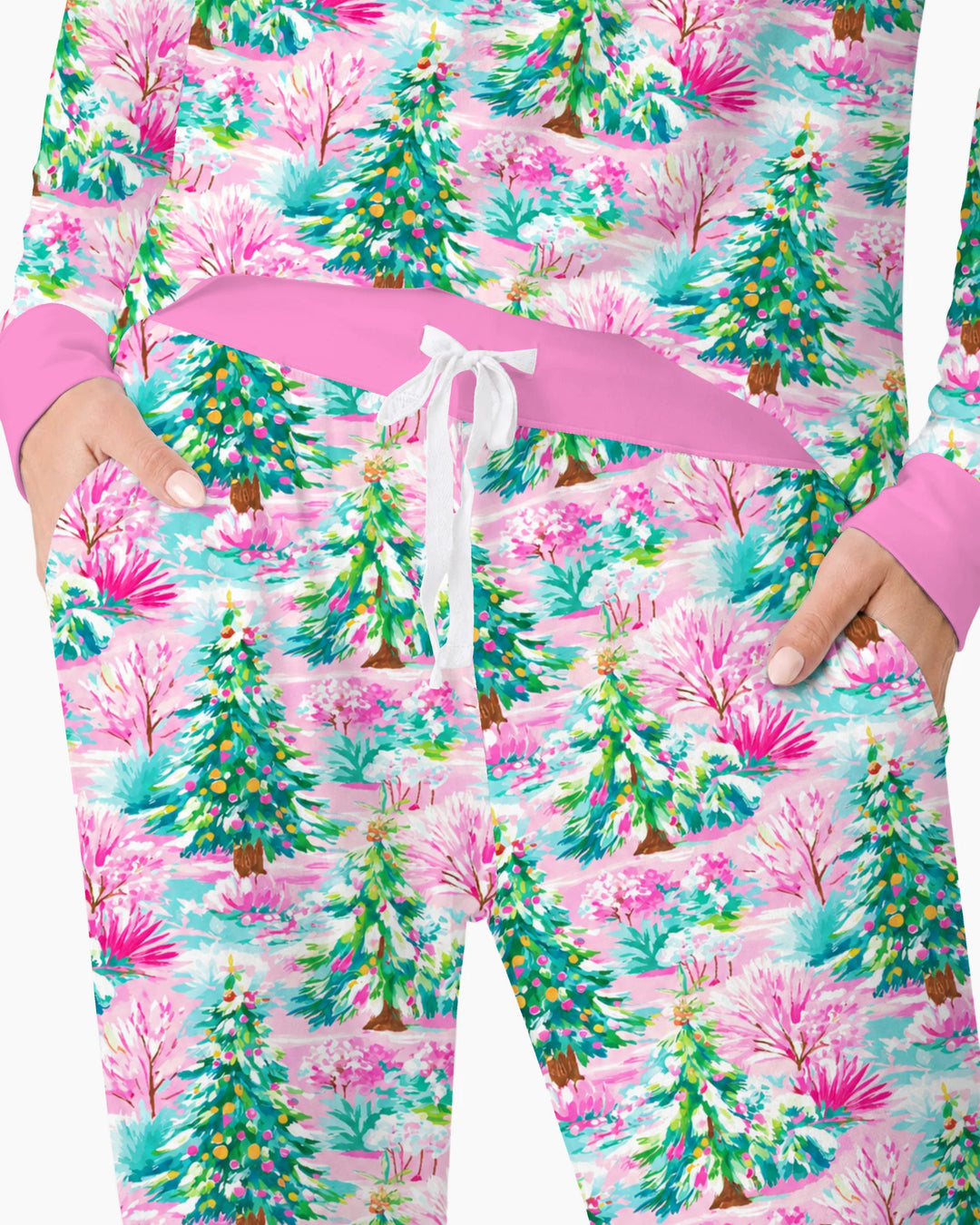 Whimsical Pink Winter Forest Bamboo Women Pajama Set