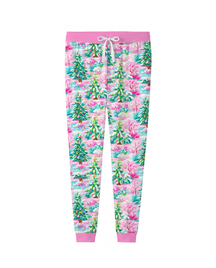 Whimsical Pink Winter Forest Bamboo Women Pajama Set