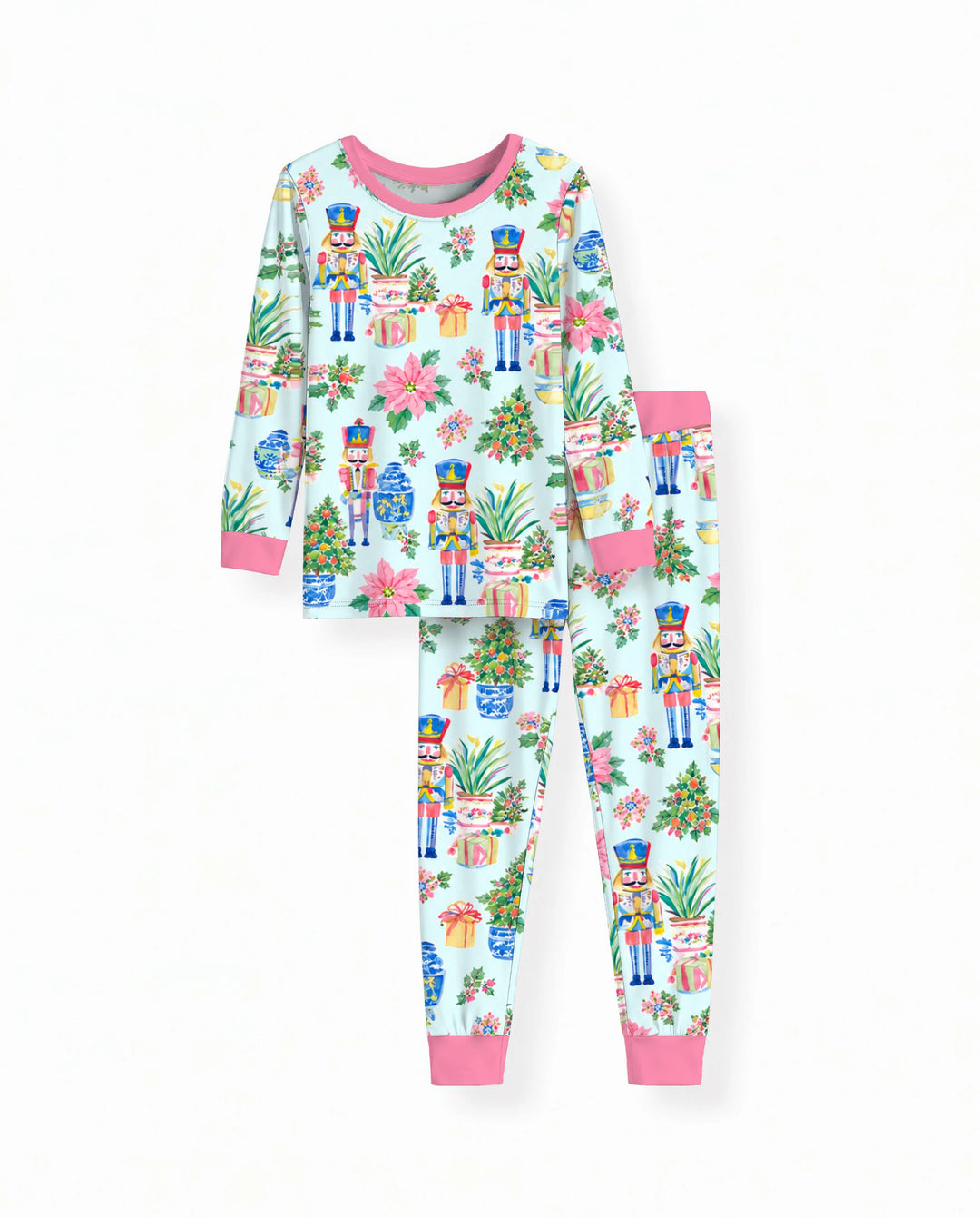 Nutcracker Christmas Chinoiserie Bamboo Two Piece Long Sleeve Pajama Set