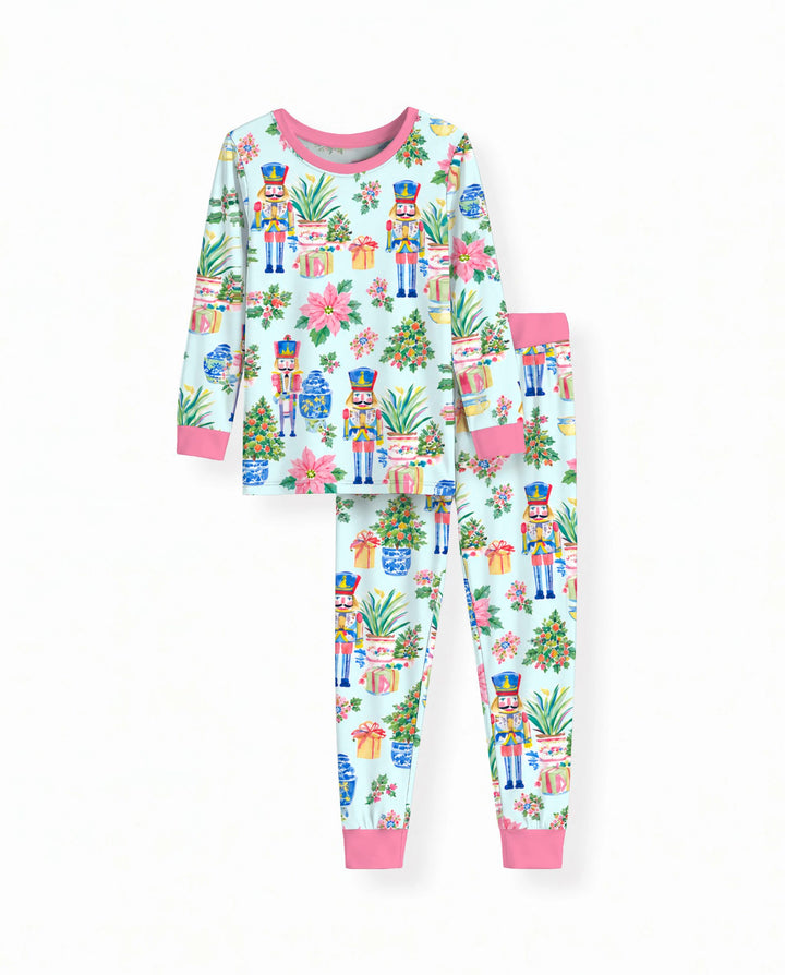 Nutcracker Christmas Chinoiserie Bamboo Two Piece Long Sleeve Pajama Set