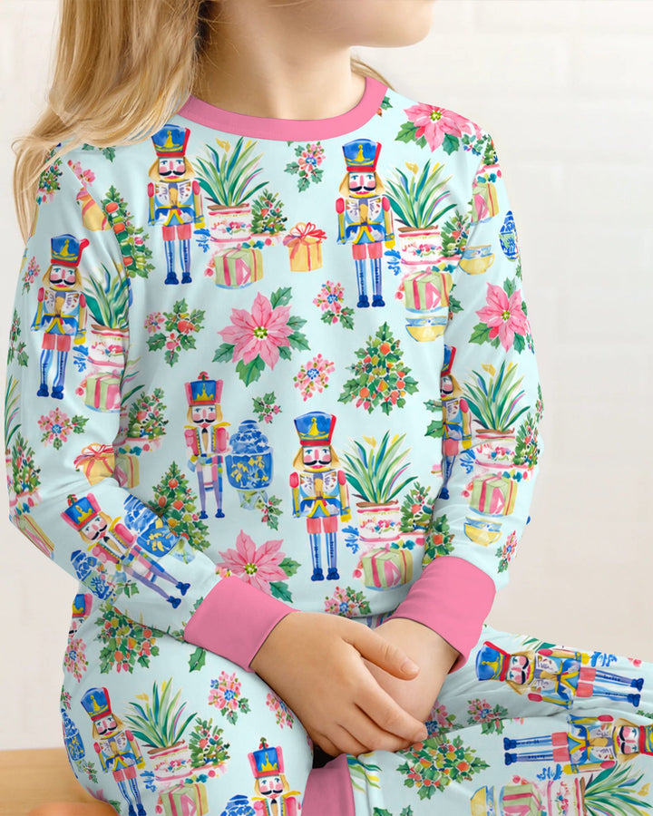 Nutcracker Christmas Chinoiserie Bamboo Two Piece Long Sleeve Pajama Set
