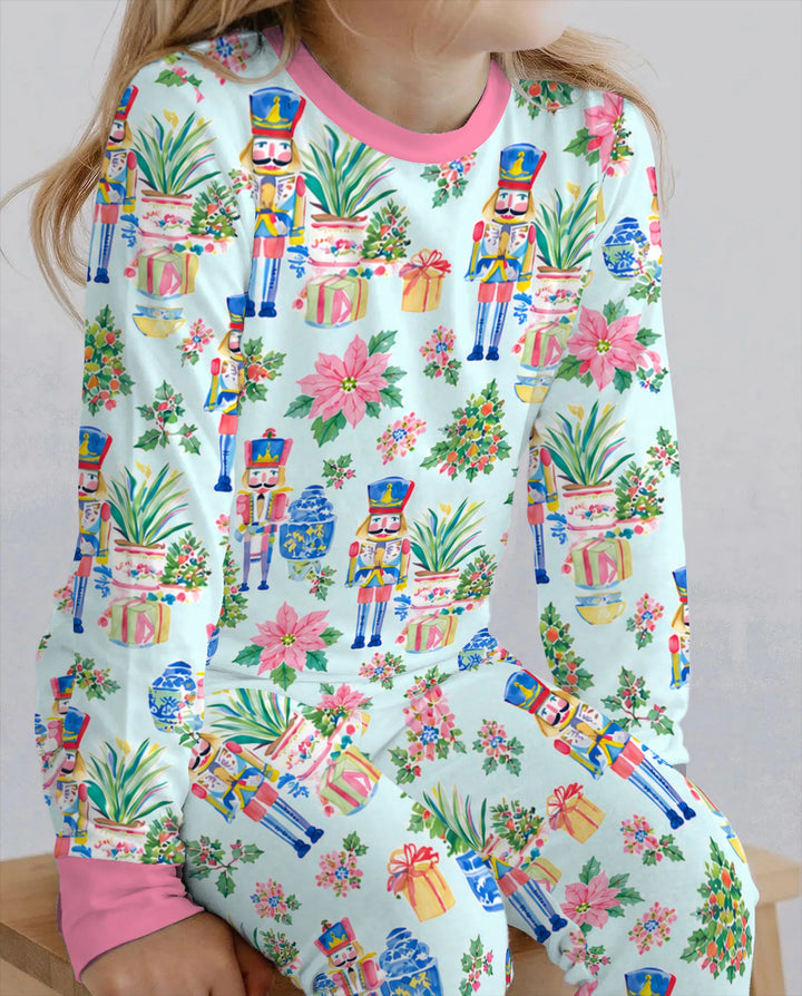Nutcracker Christmas Chinoiserie Bamboo Two Piece Long Sleeve Pajama Set