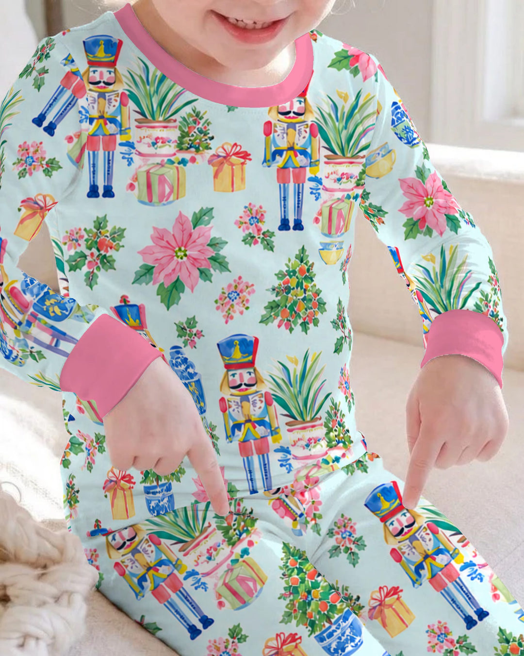 Nutcracker Christmas Chinoiserie Bamboo Two Piece Long Sleeve Pajama Set