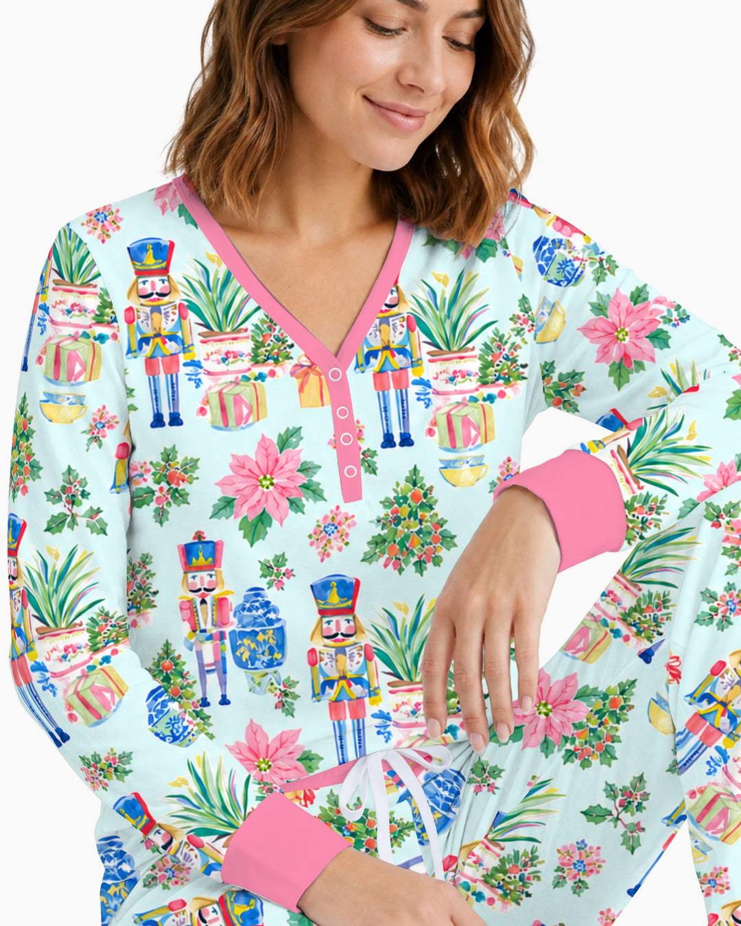 Nutcracker Christmas Chinoiserie Bamboo Women Pajama Set