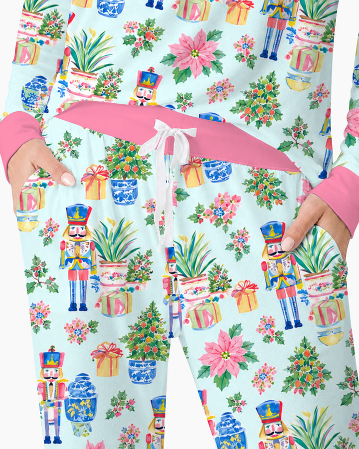 Nutcracker Christmas Chinoiserie Bamboo Women Pajama Set