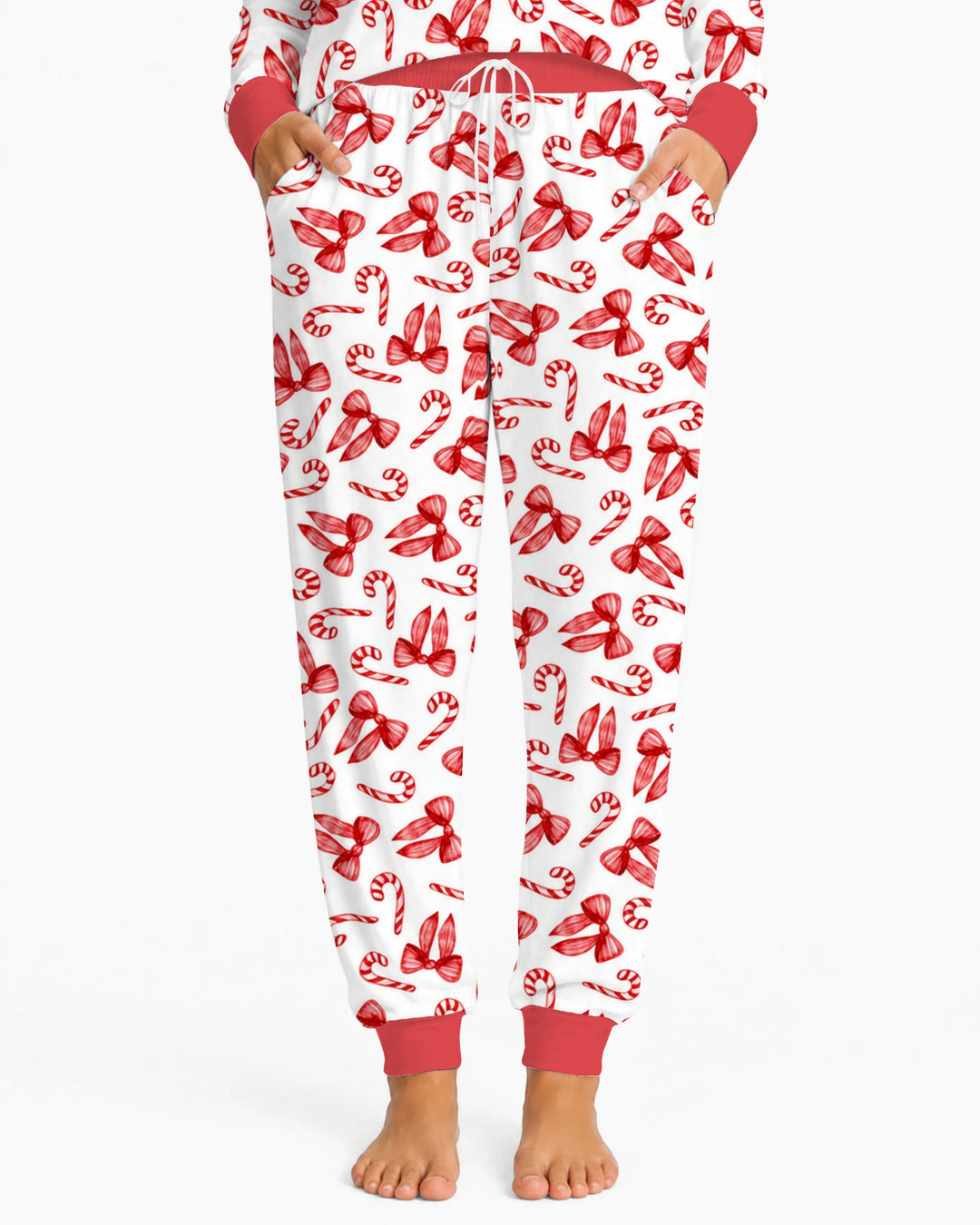 Red Christmas Bows Candy Canes Bamboo Women Pajama Set
