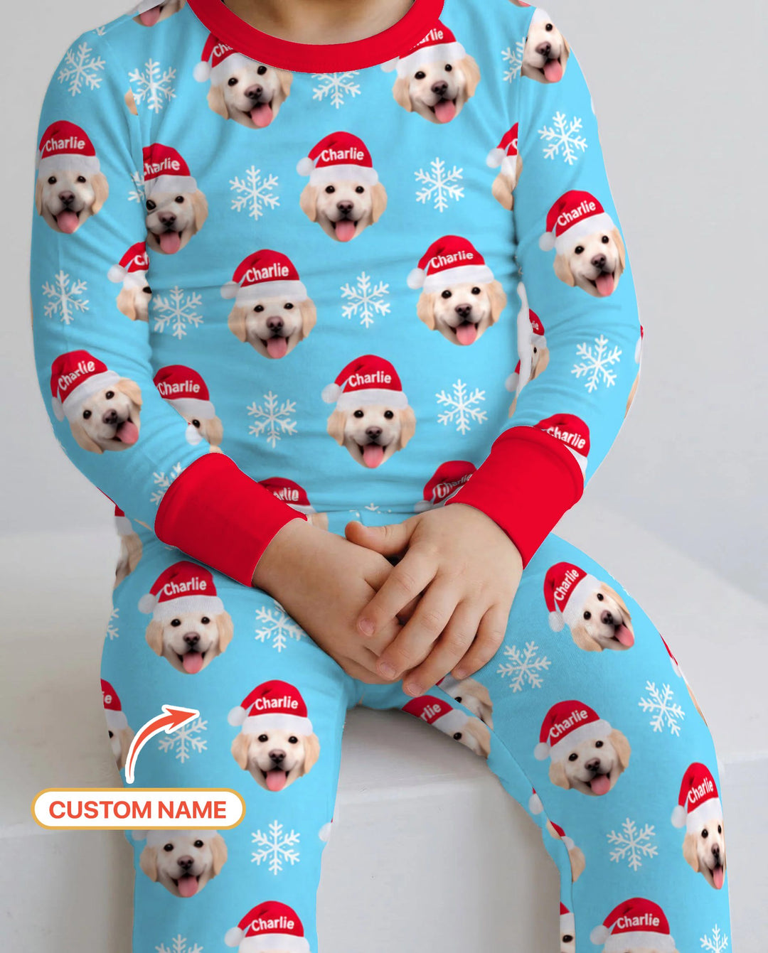 Custom Name Golden Retriever Santa Christmas Bamboo Two Piece Long Sleeve Pajama Set