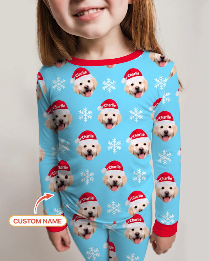Custom Name Golden Retriever Santa Christmas Bamboo Two Piece Long Sleeve Pajama Set