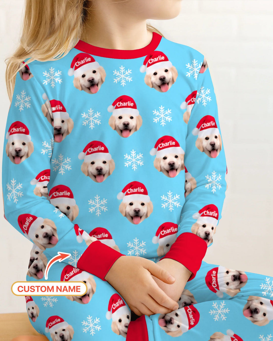 Custom Name Golden Retriever Santa Christmas Bamboo Two Piece Long Sleeve Pajama Set
