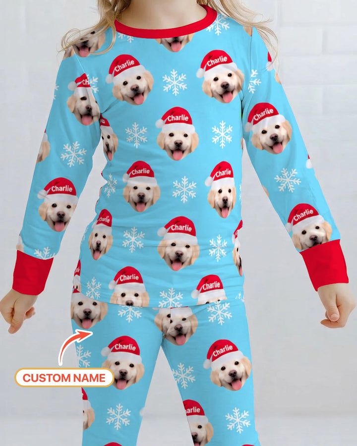 Custom Name Golden Retriever Santa Christmas Bamboo Two Piece Long Sleeve Pajama Set