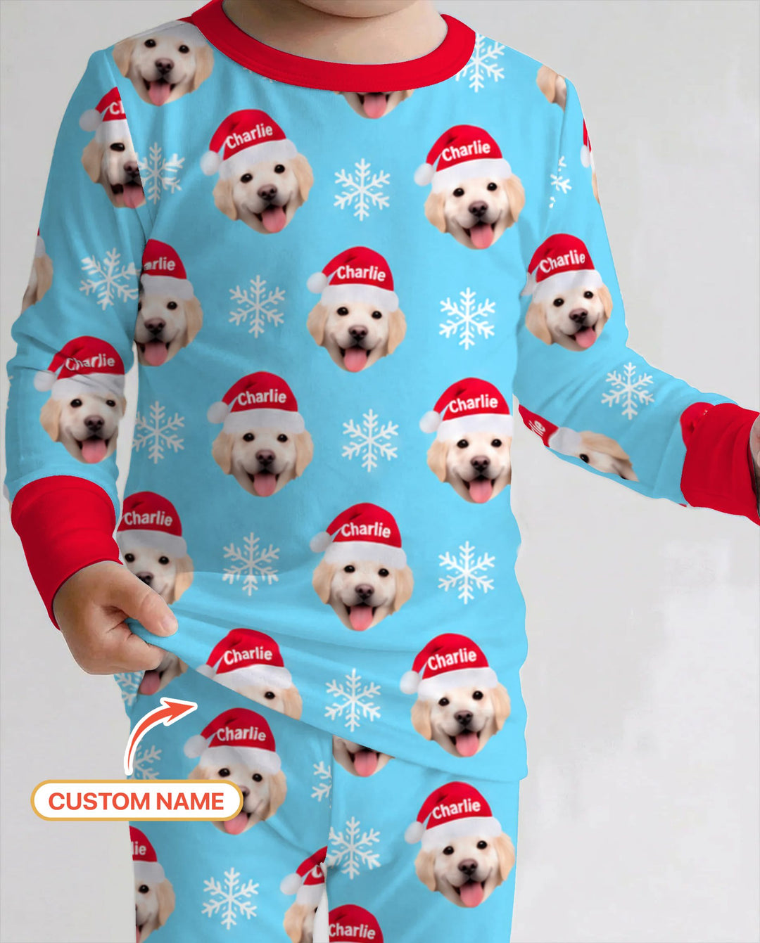 Custom Name Golden Retriever Santa Christmas Bamboo Two Piece Long Sleeve Pajama Set