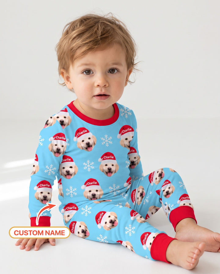 Custom Name Golden Retriever Santa Christmas Bamboo Two Piece Long Sleeve Pajama Set