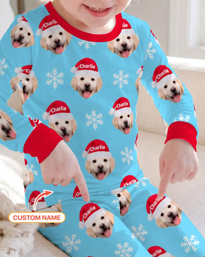 Custom Name Golden Retriever Santa Christmas Bamboo Two Piece Long Sleeve Pajama Set