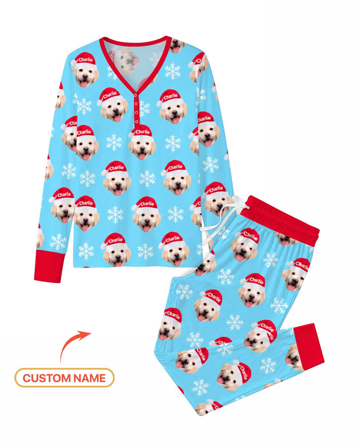 Custom Name Golden Retriever Santa Christmas Bamboo Women Pajama Set