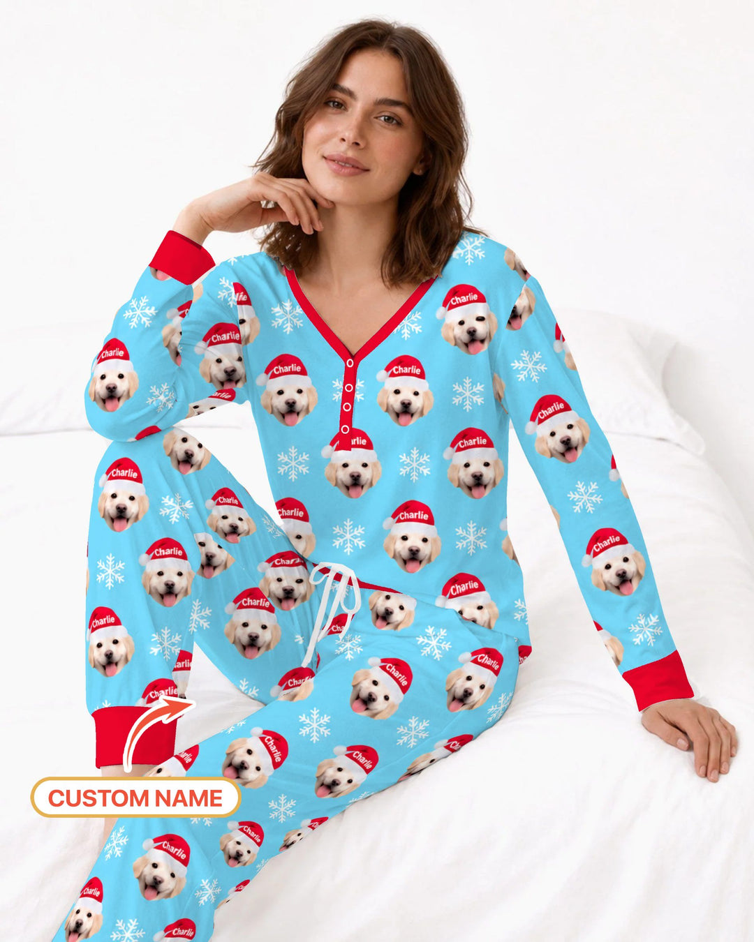 Custom Name Golden Retriever Santa Christmas Bamboo Women Pajama Set