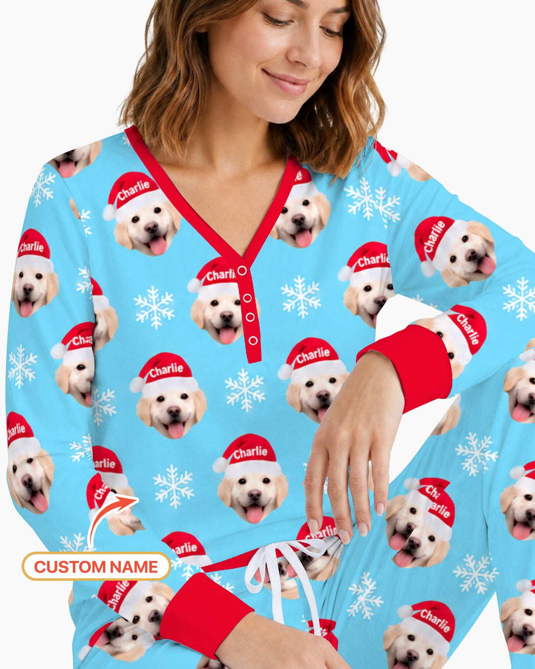Custom Name Golden Retriever Santa Christmas Bamboo Women Pajama Set