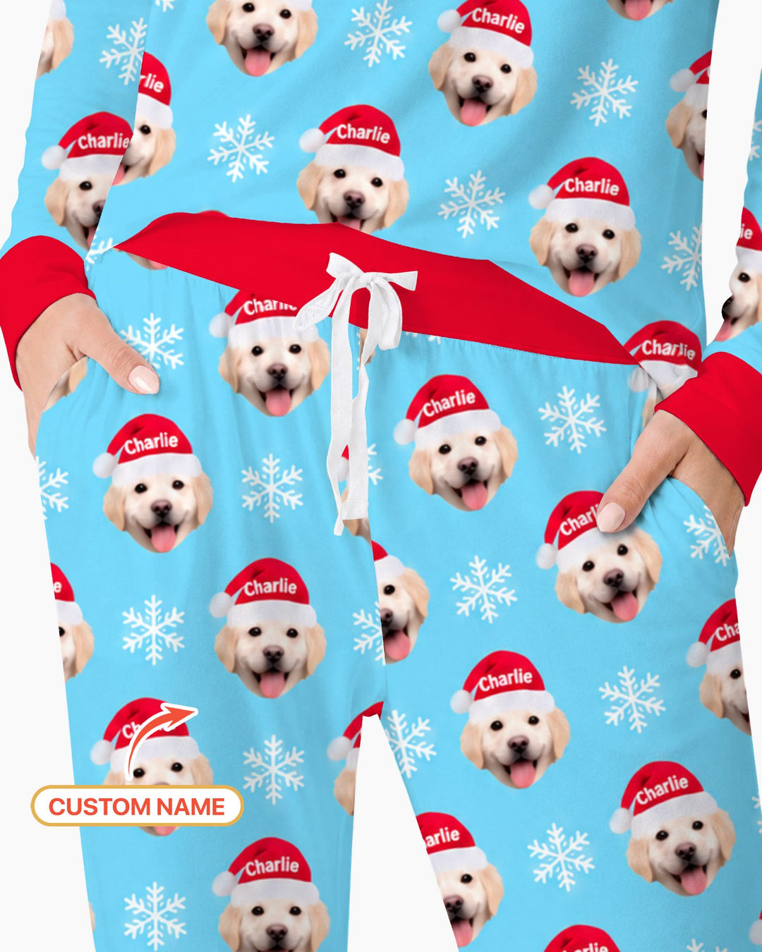 Custom Name Golden Retriever Santa Christmas Bamboo Women Pajama Set