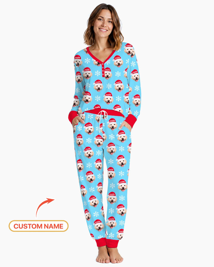 Custom Name Golden Retriever Santa Christmas Bamboo Women Pajama Set