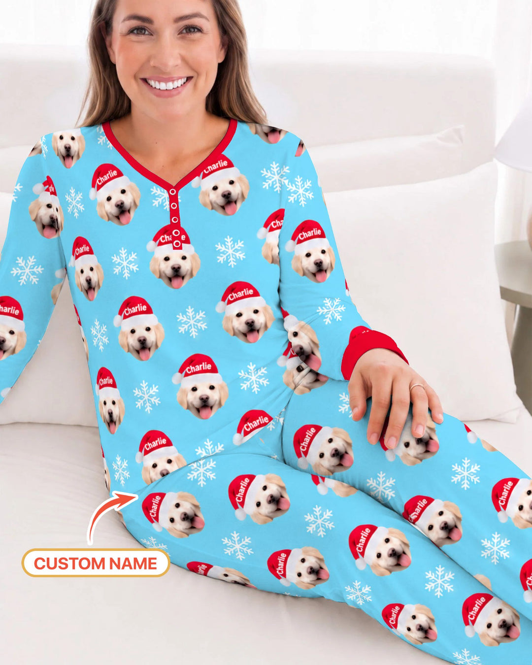 Custom Name Golden Retriever Santa Christmas Bamboo Women Pajama Set
