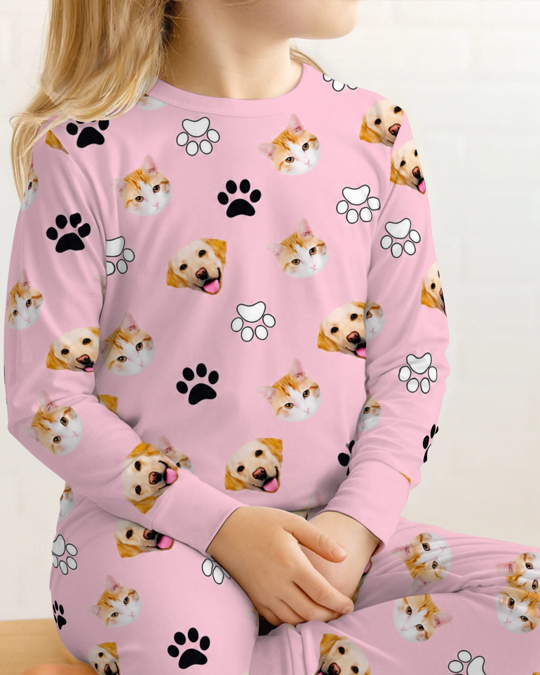 Pink Christmas Cats and Dogs Bamboo Two Piece Long Sleeve Pajama Set
